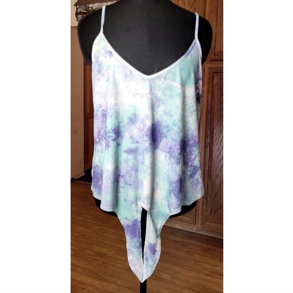 Tank Top Blue Purple Tie Dye L 12-14 Spaghetti Straps Boho Y2K Grunge Hippie - Picture 2 of 9